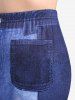 Plus Size Pockets Colorblock Denim Print Flare Pants -  
