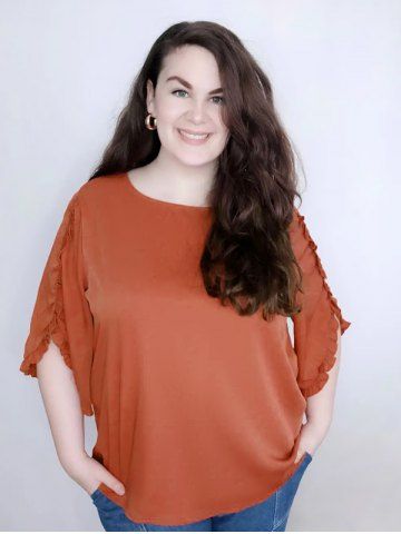 Camiseta Talla Extra Asimétrica Volantes - DARK ORANGE - 4XL