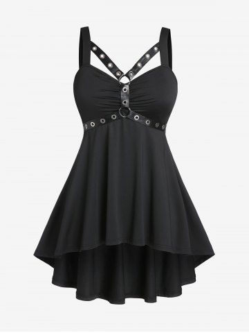 Plus Size & Curve Gothic Harness High Low Tank Top - BLACK - 3X | US 22-24