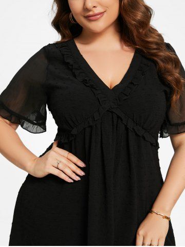 Plus Size Ruffles Lace Trim Sheer Dress