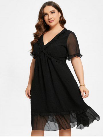 Plus Size Ruffles Lace Trim Sheer Dress