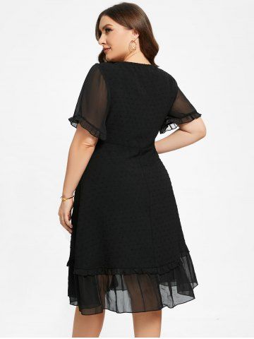 Plus Size Ruffles Lace Trim Sheer Dress