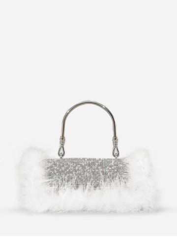 Women's Party Evening Sparkly Rhinestone Feather Handbag - WHITE