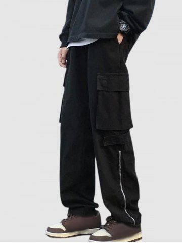 Side Zip Design Multi-pockets Streetwear Cargo Pants - BLACK - XXL