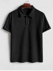 Polo Collared Geometric Jacquard Textured Quarter Button Short Sleeves T Shirt -  
