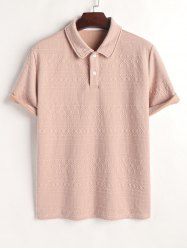 Polo Collared Geometric Jacquard Textured Quarter Button Short Sleeves T Shirt -  