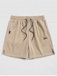 Side Slit Breathable Mountain Embroidery Drawstring Athletic Shorts -  