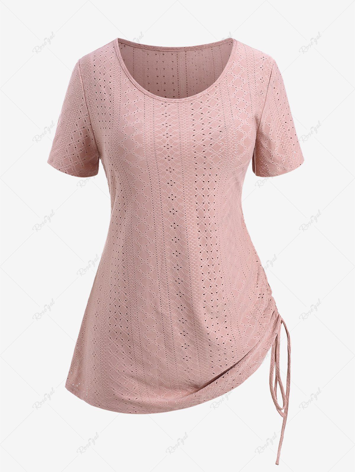 Chic Plus Size Cinched Hollow Out Short Sleeves T-shirt  