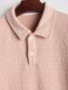 Polo Collared Geometric Jacquard Textured Quarter Button Short Sleeves T Shirt -  