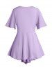 Plus Size Cinched Ruched Pastel Color Cut Out Ruffle Sleeve Asymmetrical T Shirt -  