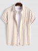 Men's Casual Co Ord Vertical Stripes Pocket Shirt with Drawstring Short Set -  
