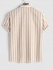 Men's Casual Co Ord Vertical Stripes Pocket Shirt with Drawstring Short Set -  