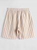 Men's Casual Co Ord Vertical Stripes Pocket Shirt with Drawstring Short Set -  
