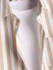 Men's Casual Co Ord Vertical Stripes Pocket Shirt with Drawstring Short Set -  