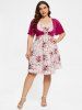 Plus Size Flutter Sleeves Crop Top and Lace Panel Floral Cami Dress Set -  