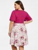 Plus Size Flutter Sleeves Crop Top and Lace Panel Floral Cami Dress Set -  
