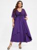 Plus Size Lace Up Buckle Grommet Layered Butterfly Sleeve Dress -  
