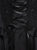 Gothic Lace-up Guipure Lace Panel Ruffle Silky Satin High Low Blouse -  