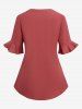 Plus Size Pleated Buttons Ruffles Blouse -  
