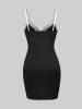 Plus Size Monochrome Plunging Backless Bodycon Mini Cami Dress (Adjustable Straps) -  