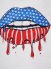 Plus Size Mouth Star Striped Print Guipure Hollow Out Lace Patriotic T Shirt -  