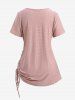 Plus Size Cinched Hollow Out Short Sleeves T-shirt -  