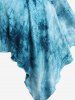 T-shirt Mouchoir Tordu Peinture D'Encre Imprimée de Grande Taille à Volants - Bleu L | US 12