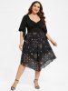 Plus Size Moon Sun Star Print Button Ruched Butterfly Sleeves Dress -  