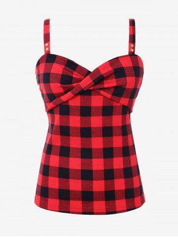 Plus Size Checked Twist Front Tank Top - RED - 3X | US 22-24