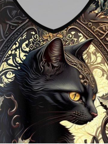 Gothic Flower Cat Print Short Sleeves T-shirt