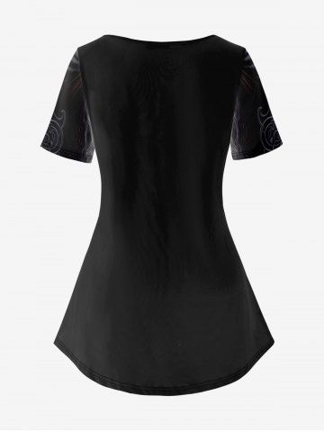 Gothic Flower Cat Print Short Sleeves T-shirt