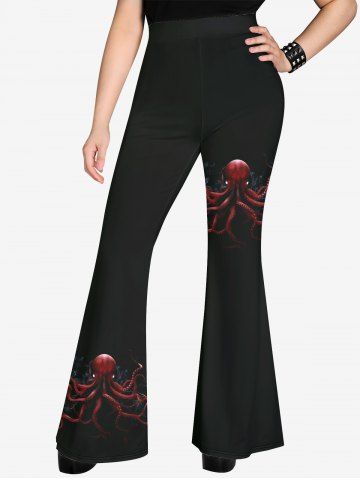 Gothic Octopus Print Flare Pants - BLACK - 3X