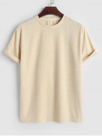 Men's Geometric Jacquard Crew Neck Short Sleeves Terry Cloth Textured Casual T Shirt - LIGHT COFFEE - XL