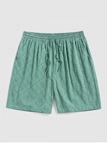 Jacquard Rose Pattern Casual Shorts - GREEN - XL