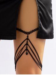 Chaîne de Cuisse Superposée Perlée en Dentelle - Noir 