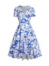 Robe Portefeuille à Imprimé Fleurs à Volants - Bleu M