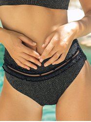 Metallic Sheer Lace Panel Cheeky Swim Briefs -  