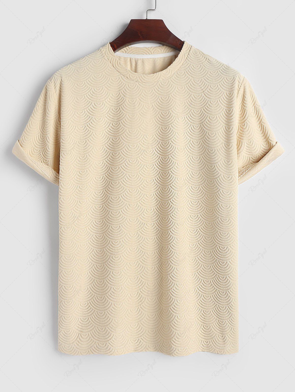 Hot Men's Geometric Jacquard Crew Neck Short Sleeves Terry Cloth Textured Casual T Shirt  