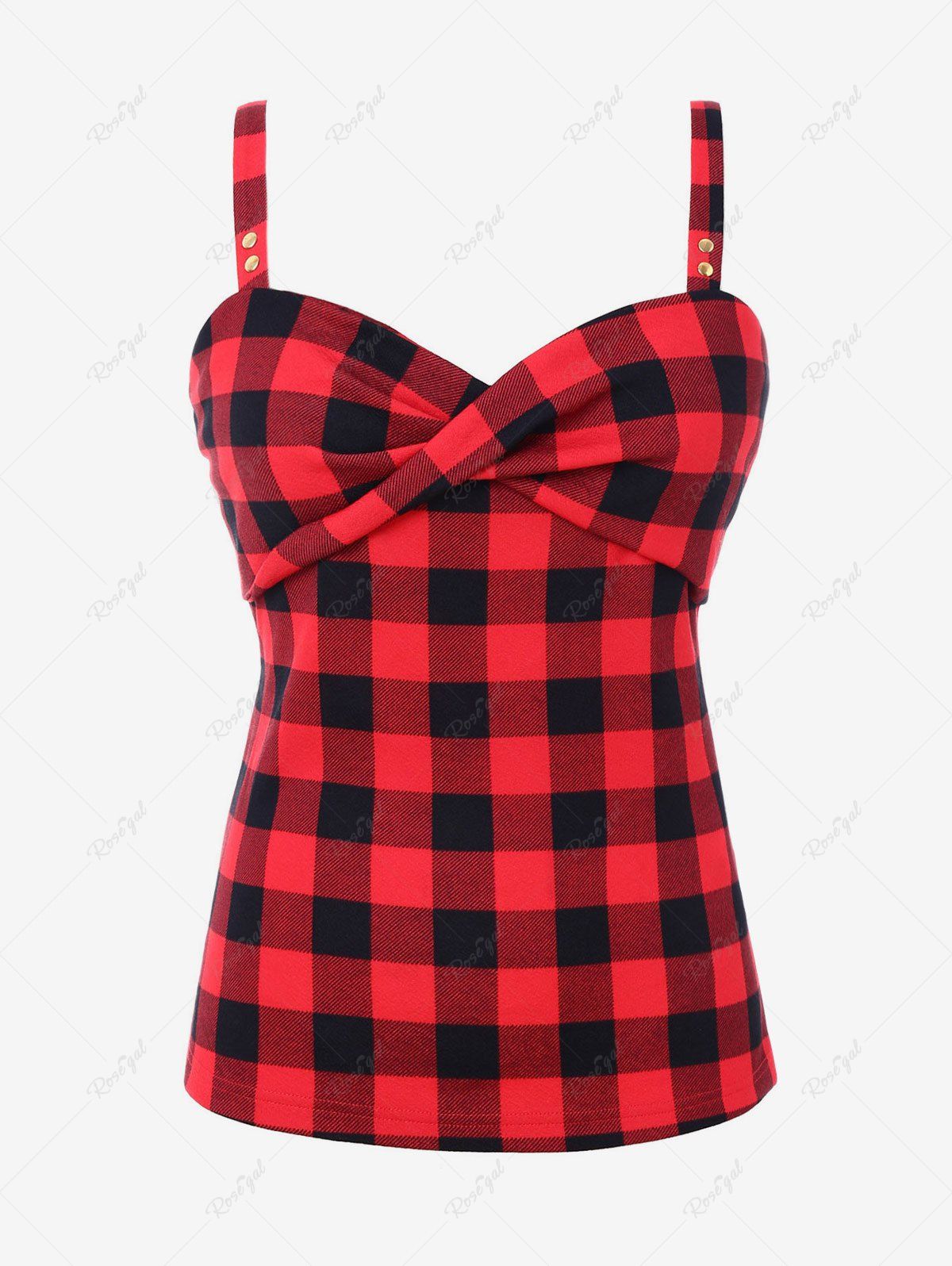 Chic Plus Size Checked Twist Front Tank Top  