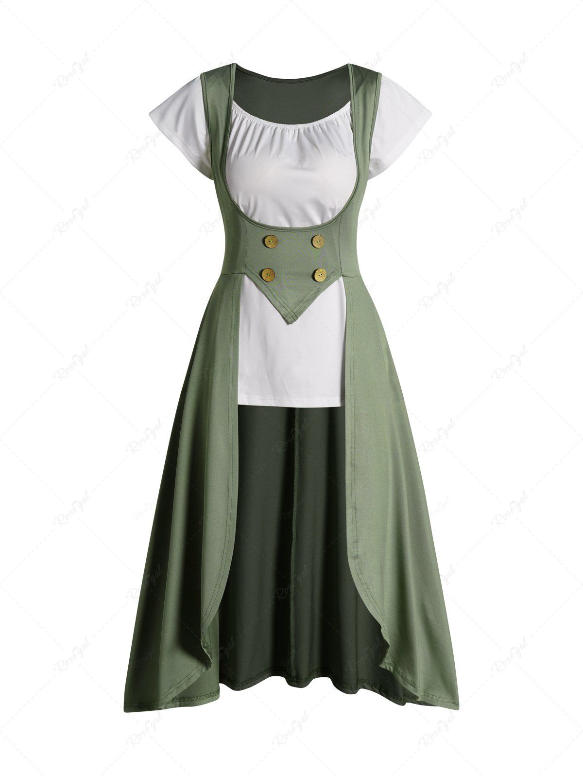 Fashion Mock Button High Low Longline Top And Pure Color Short Sleeve T-shirt Set  