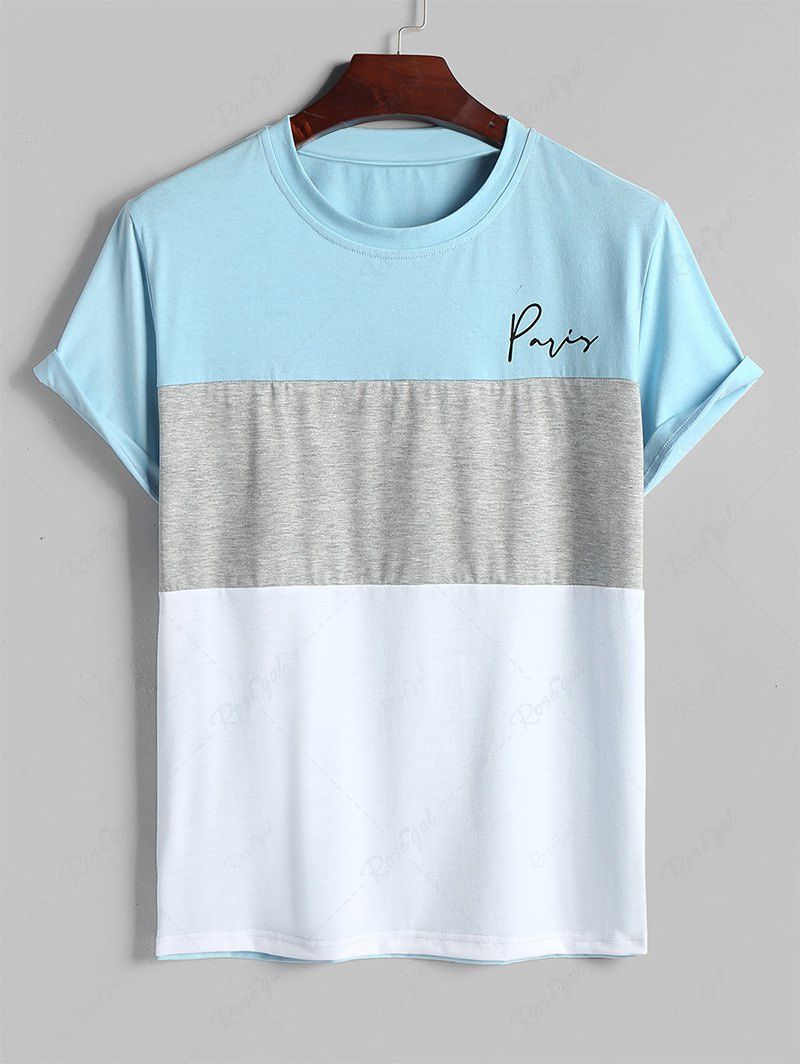 Trendy Paris Pattern Colorblock Short Sleeves T-shirt  