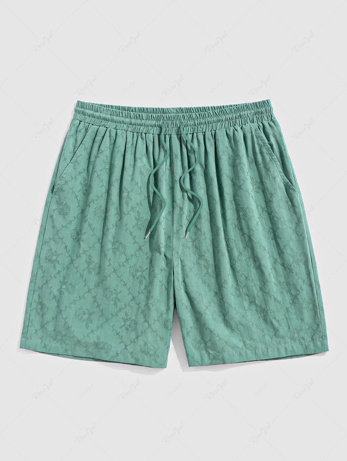 Cheap Jacquard Rose Pattern Casual Shorts  
