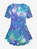 Galaxy Glitter Flower Printed T-shirt and Flare Pants Plus Size Disco Outfit -  