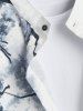 Chemise Manches Courtes avec Boutons Motif Peinture à Encre de Plante Style Chinois pour Hommes - Blanc L