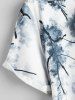 Chemise Manches Courtes avec Boutons Motif Peinture à Encre de Plante Style Chinois pour Hommes - Blanc L