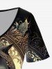 T-shirt Gothique Fleur et Chat Imprimés à Manches Courtes - Noir XS