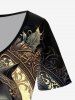 Gothic Flower Cat Print Short Sleeves T-shirt -  
