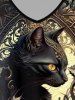 Gothic Flower Cat Print Short Sleeves T-shirt -  