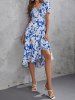 Robe Portefeuille à Imprimé Fleurs à Volants - Bleu S