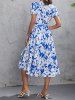 Robe Portefeuille à Imprimé Fleurs à Volants - Bleu S